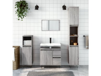 3dílný set koupelnového nábytku šedý sonoma kompozitní dřevo 3190227