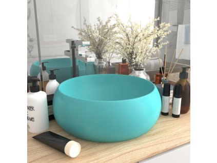 Luxusní umyvadlo kulaté matné světle zelené 40x15 cm keramické 147002