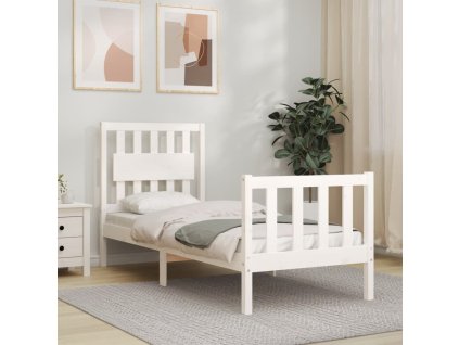 Rám postele s čelem bílý Small Single masivní dřevo 3192387