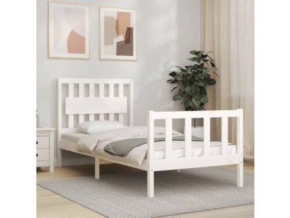 Rám postele s čelem bílý Single masivní dřevo 3192392