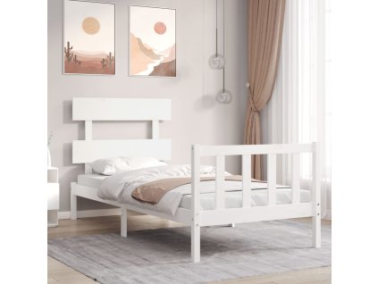 Rám postele s čelem bílý Single masivní dřevo 3193237