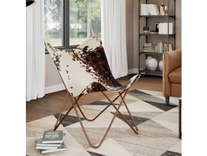Křeslo Butterfly hnědé a bílé pravá hovězí kůže 243696