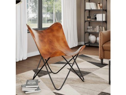 Křeslo Butterfly hnědé pravá kůže 243728