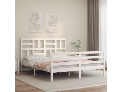 Rám postele s čelem bílý 160 x 200 cm masivní dřevo 3194907