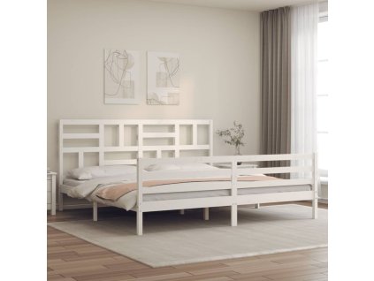 Rám postele s čelem bílý Super King Size masivní dřevo 3194912