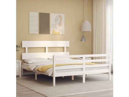 Rám postele s čelem bílý 160 x 200 cm masivní dřevo 3195102