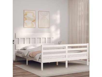 Rám postele s čelem bílý 160 x 200 cm masivní dřevo 3195167