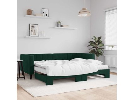 Válenda s přistýlkou a matracemi tmavě zelená 90 x 200 cm samet 3196717