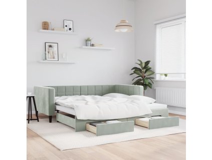 Válenda s přistýlkou a zásuvkami světle šedá 100 x 200 cm samet 3196746