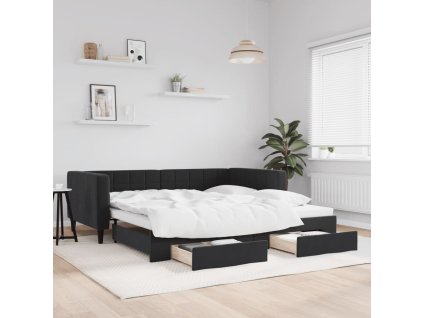 Válenda s přistýlkou a zásuvkami černá 90 x 190 cm samet 3196754