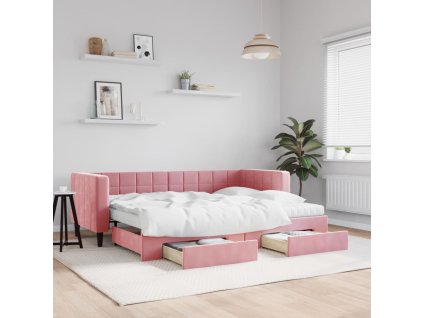 Válenda s přistýlkou a zásuvkami růžová 80 x 200 cm samet 3196759