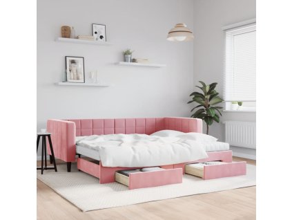 Válenda s přistýlkou a zásuvkami růžová 90 x 200 cm samet 3196766