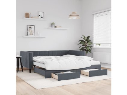 Válenda s přistýlkou a zásuvkami tmavě šedá 100 x 200 cm samet 3196771
