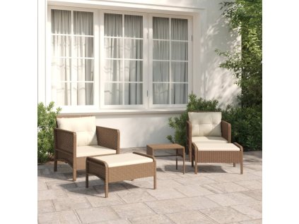 5dílná zahradní sedací souprava s poduškami hnědá polyratan 319680