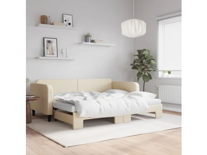 Válenda s přistýlkou a matracemi krémová 90 x 200 cm textil 3196838