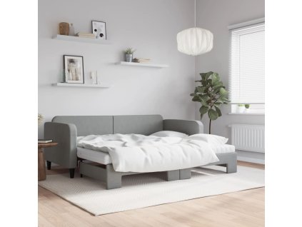 Válenda s přistýlkou a matracemi světle šedá 90 x 190 cm textil 3196844