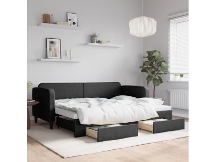 Válenda s přistýlkou a zásuvkami černá 80 x 200 cm textil 3196849