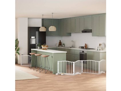 Zábrana pro psy s dvířky skládací 6 panelů bílá 480 cm topol 3155617
