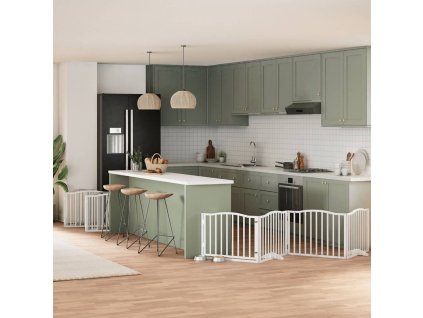 Zábrana pro psy s dvířky skládací 12 panelů bílá 960 cm topol 3155620