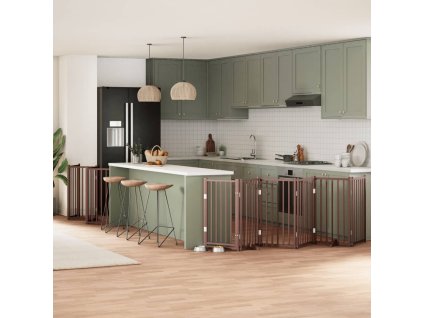 Zábrana pro psy s dvířky skládací 15 panelů hnědá 750 cm topol 3155720