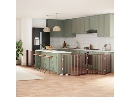 Zábrana pro psy s dvířky skládací 8 panelů hnědá 640 cm topol 3155750