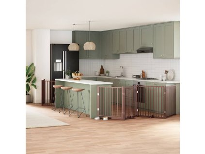 Zábrana pro psy s dvířky skládací 10 panelů hnědá 800 cm topol 3155751