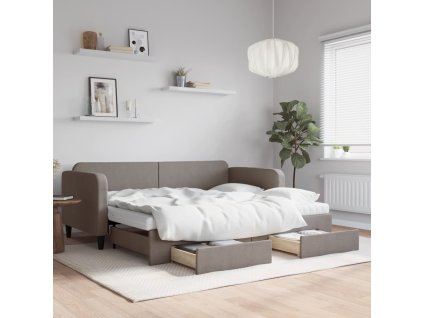 Válenda s přistýlkou a zásuvkami taupe 90 x 200 cm textil 3196873