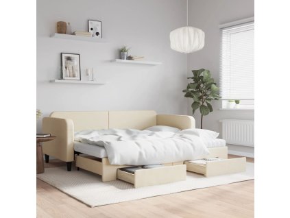 Válenda s přistýlkou a zásuvkami krémová 90 x 200 cm textil 3196874