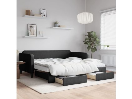 Válenda s přistýlkou a zásuvkami černá 100 x 200 cm textil 3196877