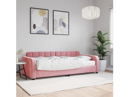 Válenda s matrací růžová 90 x 200 cm samet 3196908