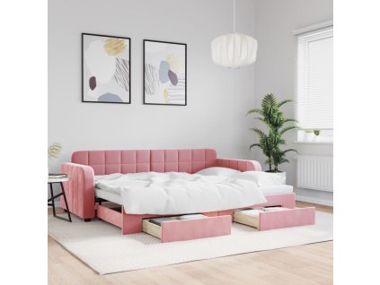 Válenda s přistýlkou a zásuvkami růžová 80 x 200 cm samet 3196973