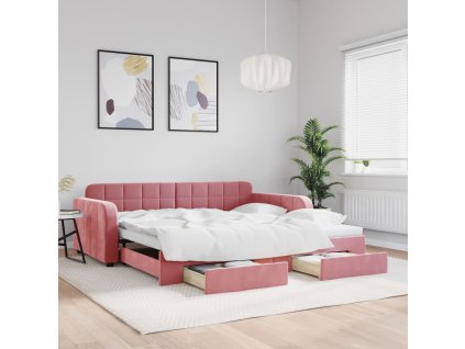 Válenda s přistýlkou a zásuvkami růžová 100 x 200 cm samet 3196987
