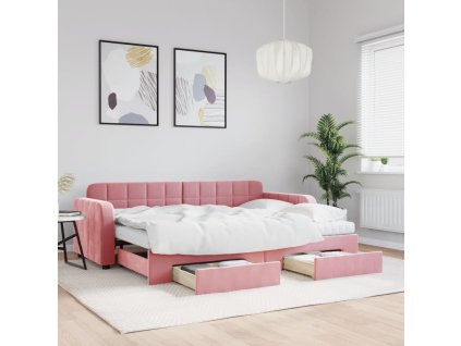 Válenda s přistýlkou a zásuvkami růžová 80 x 200 cm samet 3196997
