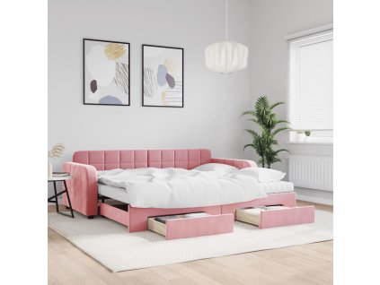 Válenda s přistýlkou a zásuvkami růžová 90 x 200 cm samet 3197004