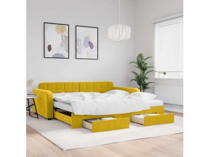 Válenda s přistýlkou a zásuvkami žlutá 100 x 200 cm samet 3197013