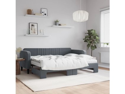 Válenda s přistýlkou a matracemi tmavě šedá 80 x 200 cm samet 3197081