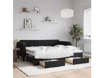 Válenda s přistýlkou a zásuvkami černá 90 x 200 cm samet 3197115