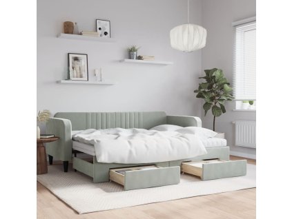 Válenda s přistýlkou a zásuvkami světle šedá 80 x 200 cm samet 3197128