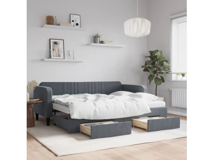 Válenda s přistýlkou a zásuvkami tmavě šedá 80 x 200 cm samet 3197129