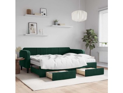 Válenda s přistýlkou a zásuvkami tmavě zelená 80 x 200 cm samet 3197130