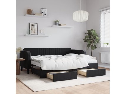 Válenda s přistýlkou a zásuvkami černá 80 x 200 cm samet 3197132
