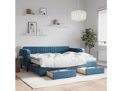 Válenda s přistýlkou a zásuvkami modrá 90 x 200 cm samet 3197134