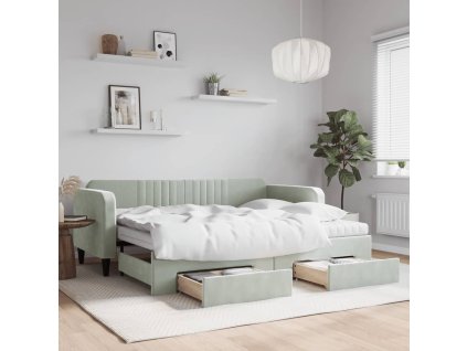 Válenda s přistýlkou a zásuvkami světle šedá 90 x 200 cm samet 3197135