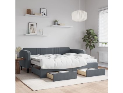 Válenda s přistýlkou a zásuvkami tmavě šedá 90 x 200 cm samet 3197136