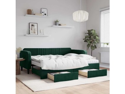 Válenda s přistýlkou a zásuvkami tmavě zelená 90 x 200 cm samet 3197137