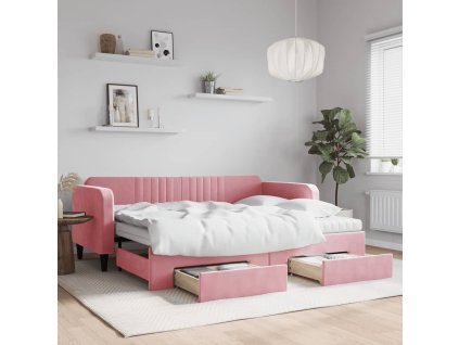 Válenda s přistýlkou a zásuvkami růžová 90 x 200 cm samet 3197138