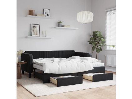 Válenda s přistýlkou a zásuvkami černá 90 x 200 cm samet 3197139