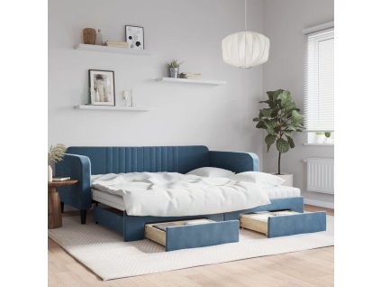 Válenda s přistýlkou a zásuvkami modrá 100 x 200 cm samet 3197141