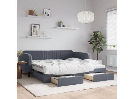 Válenda s přistýlkou a zásuvkami tmavě šedá 100 x 200 cm samet 3197143
