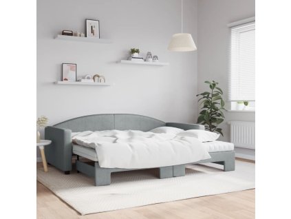 Válenda s přistýlkou a matracemi světle šedá 90 x 200 cm textil 3197206